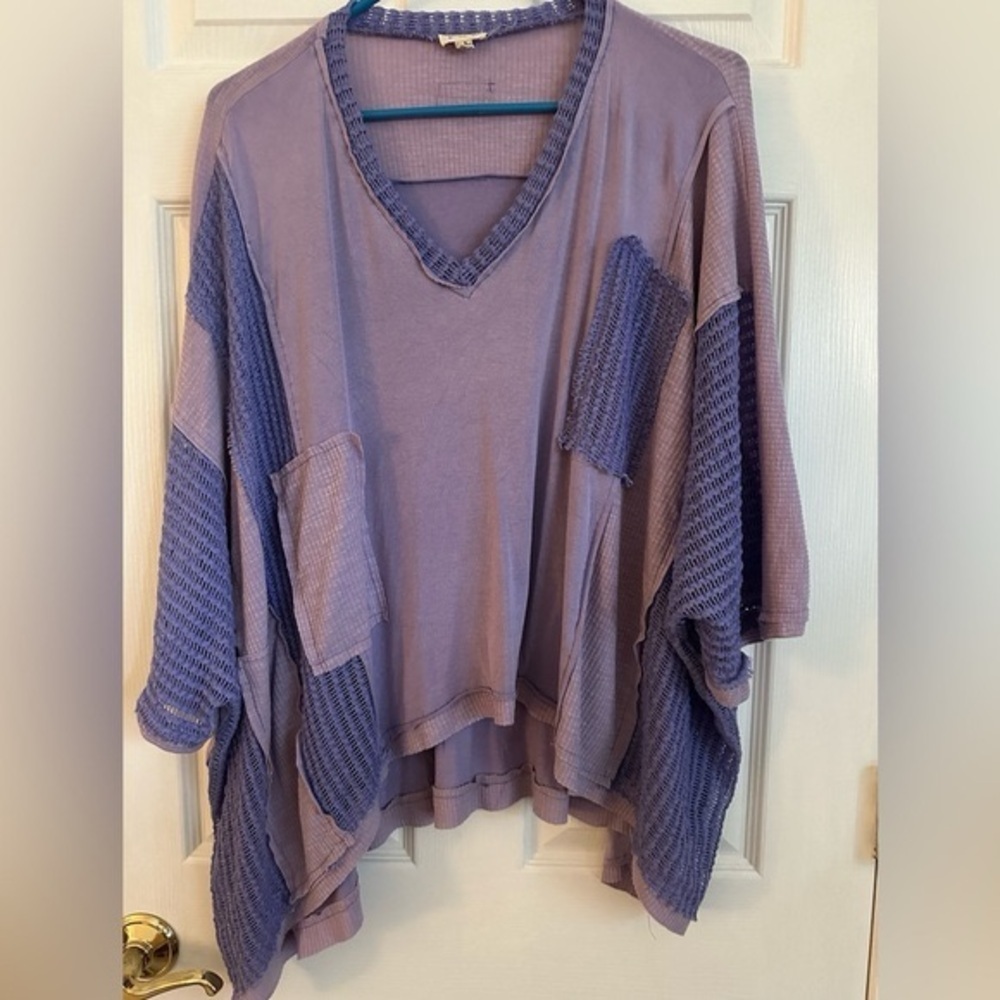 Pol Lavender lilac patchwork V-Neck oversized poncho Top size medium